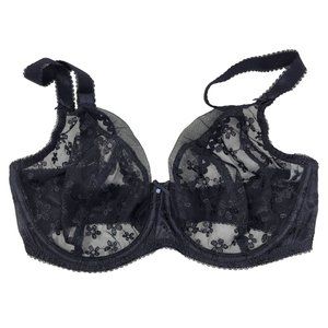 Womens Freya Sheer Black Floral Lace Adjustable Strap Wire Bra Size 30H